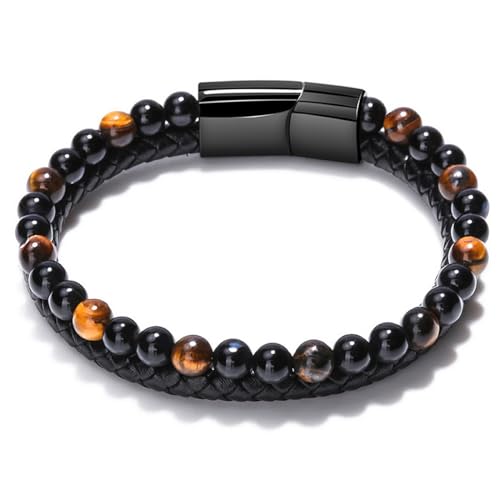 Pulsera de cuero para hombre, pulsera con cierre magnético de acero inoxidable, pulsera para hombre, regalo ideal.