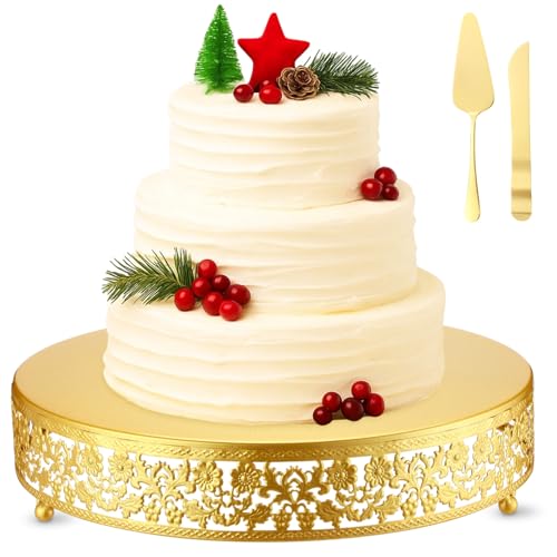 Wenqik 14 Inch Christmas Cake Stand Gold Metal Round Cupcake