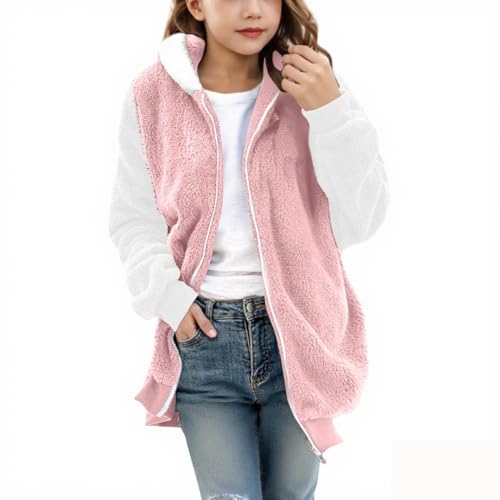 Kids Fleece Jacket - Color Block Hoodie Zipper Warm Coat, Casual Trendy Fall Winter Outfits, Teen Clothes 5-14T