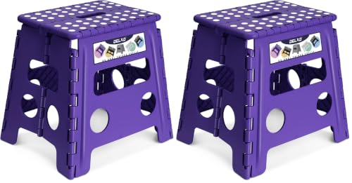Image of Delxo Folding Step Stool, 13 inch Non-Slip Foldable Stools Up to 300 LBS, Step Stool with Handle, Lightweight for Kitchen, Bathroom, Bedroom, Garden, Purple, 1PC (Pack of 2)