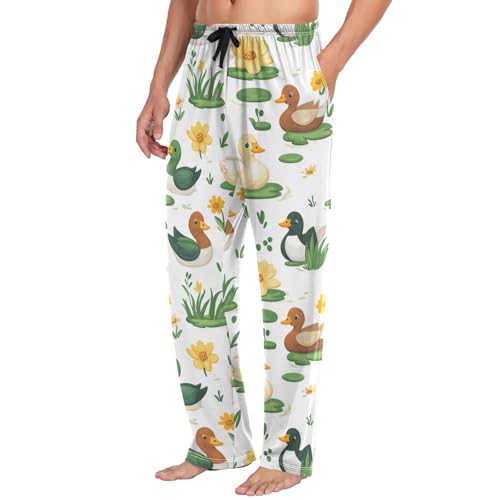 Pigsaly Pajama Pants Duck Flowers Wildlife Animal Men's Pajama Bottoms Lounge Sleepwear PJs Sleep Pants S4