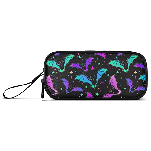 Image of Fisyme Halloween Bats Stars Pencil Case Large Capacity Pen Box Makeup Pouch Holder Organizer Stationery Bag for School Office College Traval Adults