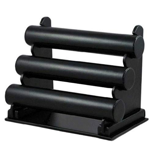 3 tier Black PU Faux Leather Jewelry Display Stand T-Bar Bracelet Holder 12.2" Wide Bangle Watches & Jewellery Hovering For Women Girls Home Bedroom Organization