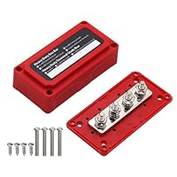 T Tocas Sammelschiene Stromverteilerblock 12V-48V 300A mit 4x M8 Batterie Bus Bar Klemmbolzen, Heavy Duty DC Sammelschienen Positiv Busbar 300 Amp für Kfz LKW Wohnmobil Camper Solar Boot Marine, rot