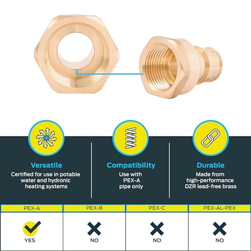 Image of SharkBite 3 /4 Inch Expansion FNPT Adapter Fitting for PEX-A Pipe, Brass Plumbing Fittings, Female NPT Adapter for PEX-A Tubing, UAB088LFA