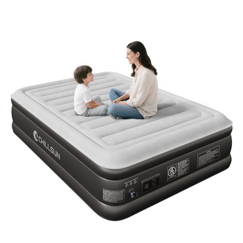 CHILLSUN 2025 Upgraded Air Mattress Full with Built in Pump, 18" Raised Comfort Blow up Mattress, Inflatable Mattress Colchon Inflable, Flocked Top Air Bed with Storage Bag for Home Camping & Guests
