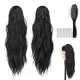 【Praktisches Zubehör】Das Set enthält: 1 60 cm langen Wellen-Pferdeschwanz-Haarteil, 1 Netzbeutel zur Aufbewahrung, 10 Klammern zur Befestigung, 1 schwarzen Luftkissen-Kamm gegen Verfilzungen, um alle Anforderungen in Bezug auf Tragen, Pflege und Aufbewahrung zu erfüllen.