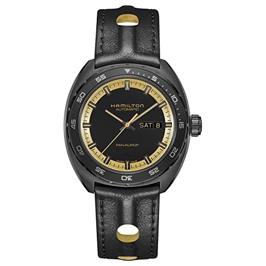 Hamilton Reloj American Classic Pan Europ Day Date Auto | Fabricado en Suiza | Caja de acero inoxidable de 42 mm | Reloj analógico con esfera negra | Correa de cuero negro (Modelo: H35425730), Negro