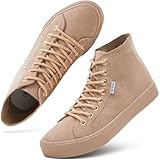 hash bubbie Women's High Top Sneakers Lace up Fashion Sneakers Canvas High Tops Shoes Tennis Shoes(Khaki.US5.5)