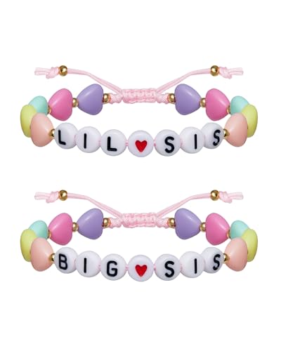 Image of 2 /3Pcs Big Middle Little Sis Heart Adjustable Braided Bracelet Set | Matching handmade sister friendship bracelets, sweet jewelry gifts for sisters, BFF friends, women and teengirls