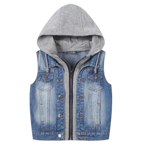 Generisch Jungen Ärmellose Jacke Mädchen Jean Weste Hoodies Kinder Taille Mantel Oberbekleidung (Blue, 11-14 Years)