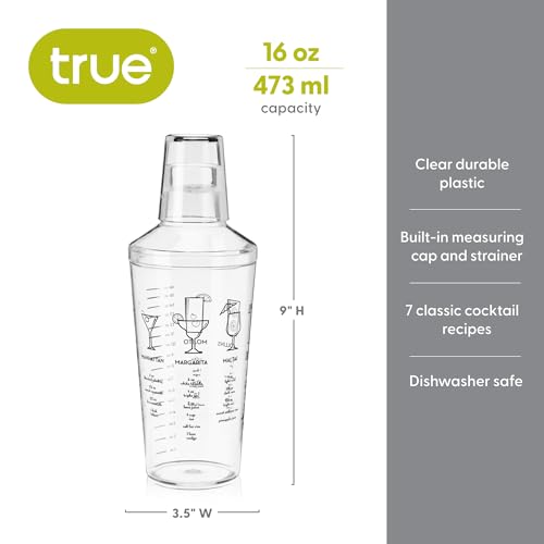 image for True Maraca Cocktail Recipe Shaker with Cap and Built In Strainer, 7 D