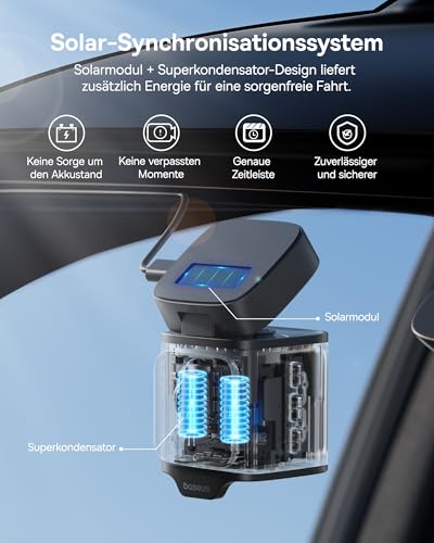 Baseus VD1 Dashcam Auto Vorne mit GPS Galileo WiFi, 170°Weitwinkel WDR, Ultraklare Nachtvision, 24/7 Parküberwachung, 3K Dash Kamera Auto mit Solar-Synchronisationssystem