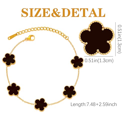 Five Leaf Clover Bracelet for Women-18K Gold Plated Lucky Link Grass Bracelets Stainless Steel White/Black/Blue/Gold/Crystal Flower Trendy Jewelry Gifts3