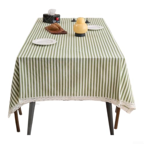 Nappe rectangulaire 140x220 cm verte en coton-polyester rayé - 5