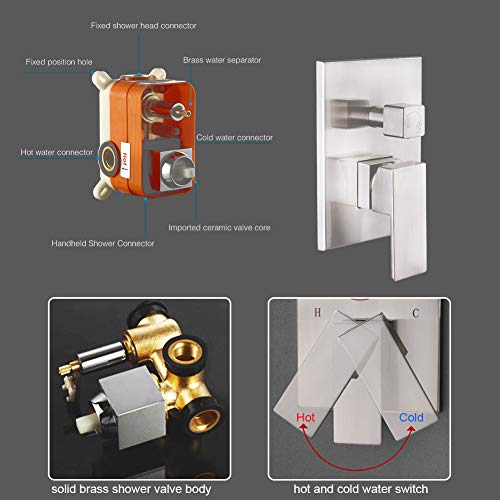 STARBATH SS01FCN 12 Inch Ceiling Mounted Shower System with Rain ShowerHead and Handheld Shower Head, Shower Faucet Rough-in Mixer Valve and Trim Included Shower Combo Set, Brushed Nickle
