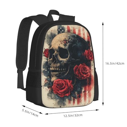 Image of Floral Skull Print Backpack For Men Women Lightweight Daypack For Daily Commutes Business Travel Hiking