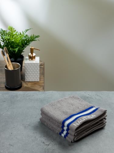 Image of NAUTICA Super Soft Zero Twist 100% Cotton Towel -4pc Face Towel (Vintage Crew Stripe) solid-grey-500 GSM