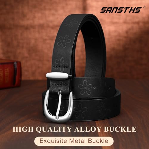 SANSTHS Womens Belt for Jeans Pants Dresses with Exquisite Silver Alloy Buckle, Belts for Women with Unique Print Design3