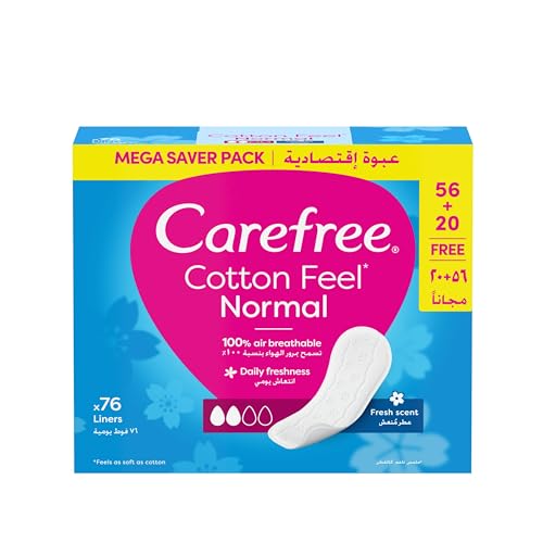 Carefree Daily Cotton-Feel Panty Liners Breathable and Comfortable for Everyday Use Ideal for Light Protection and Absorption Pack of 76 (Package May Vary)