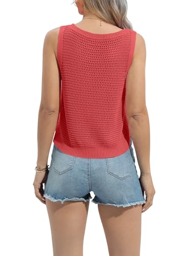 Image of FISACE Womens Crochet Tank Top Sleeveless Knit Summer Sweater | Round Neck, Hollow Out, Lightweight , Casual Crop,Cute Boho Vest