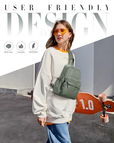 SEAFEW Sling Crossbody Bag for Men Women, Tactical Backpack Shoulder Daypack Mini Anti-Theft Motorcycle Chest Bags, Small One Strap Backpack for Casual Travel Hiking Outdoor Sports Green - Thumbnail 7
