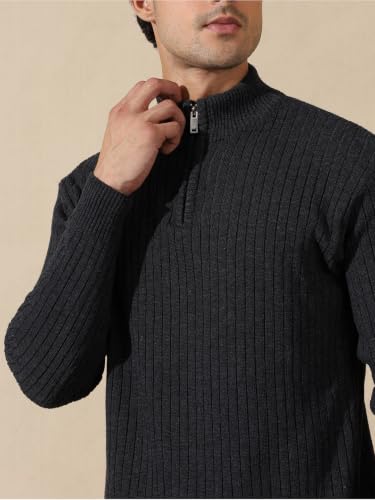 Image of Kvetoo Men High Neck Zipper Full Sleeve Woolen Winter Sweater