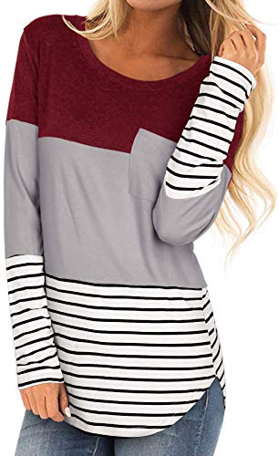 WFTBDREAM Tunic Tops for Women Long Sleeve Casual Crew Neck Shirts Wine XL