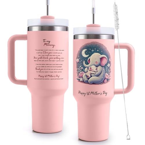 VoziSpace First Mothers Day Gifts – Happy 1st Mother’s Day Tumbler 40oz – Stainless Steel Cup with Lid & Straw – Insulated Coffee Travel Mug for Mom-to-Be, Baby Shower Gifts, New Mom Present