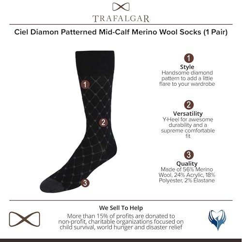 Trafalgar Men's Ciel Diamon Patterned Mid-Calf Merino Wool Socks (1 Pair)2