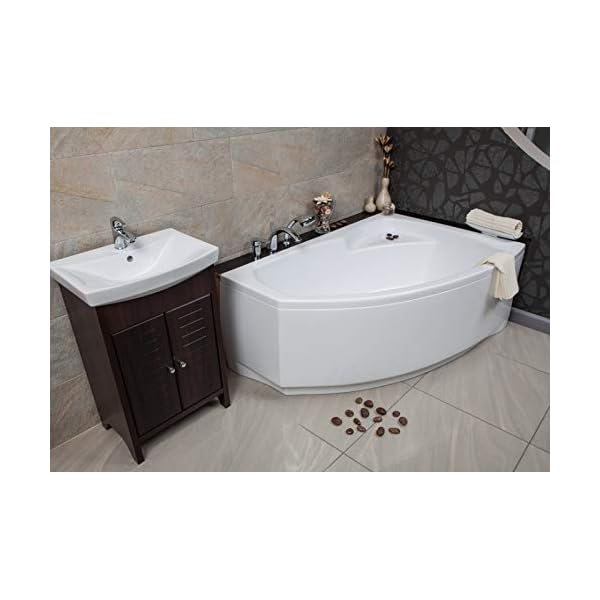 ECOLAM Badewanne Eckbadewanne Acryl Frida Polimat weiß 140x80 cm RECHTS + Schürze Ablaufgarnitur Ab- und Überlauf Automatik Füße Silikon Komplett-Set – Bild 3