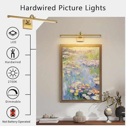 Image of DESOOP Brass Picture Lights for wall Hardwired LED Picture Frame Light Dimmable Painting Lights for Wall Portrait Artwork 23.62 inch 14W Warm White