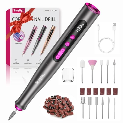 SnnyNyx Cordless Electric Nail Drill Machine, Professional Nail File Kit for Acrylic Gel, Rechargeable Portable Nail Filer Set M