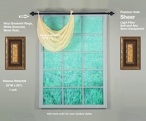 Image of Today's Curtain, Emelia Grommet Sheer Valance Waterfall 25 inch Gold, 35 inch W x 25 inch L