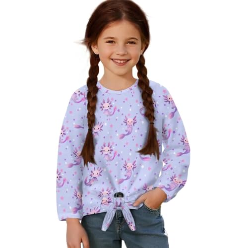Cute Long Sleeve Shirts for Girls 5-12 Tie Front Shirts Kids Fall Clothes Crewneck Pullover