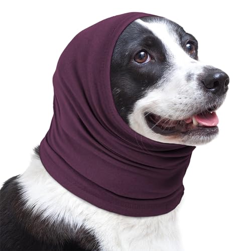 Lelepet Ohrenschutz für Hunde, Hunde Gehörschutz, Beruhigender Kapuzenpullover, Hund Ohrenschützer zur Geräuschreduzierung, Hundehals und Ohrenwärmer, Hund Ohrenpflege Lärmschutz, Dunkelrot M