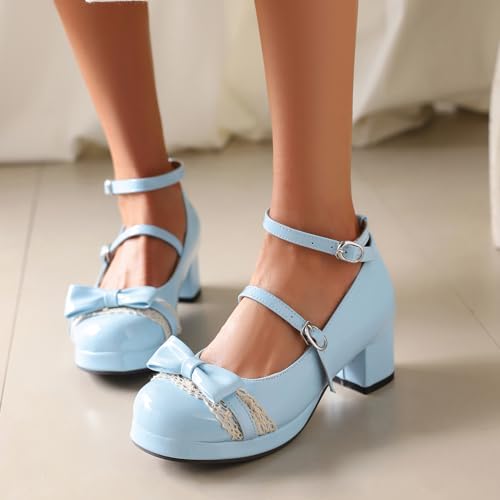 Sweet Patent Block Heel Round Toe Girl Princess Shoes3