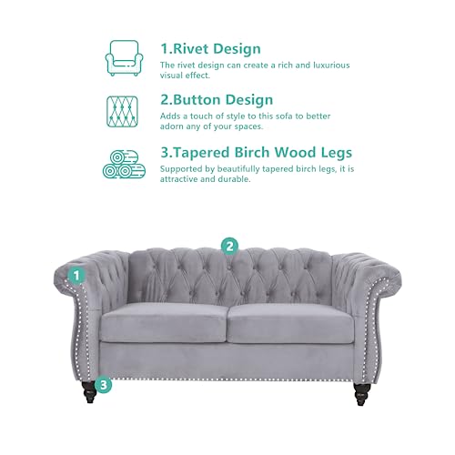 Image of QHITTY 2 Piece Living Room Set, Sectional Chesterfield Sofa Chair Contemporary Upholstered Velvet Loveseat Couch Sets for Living Room, Bedroom, Office
