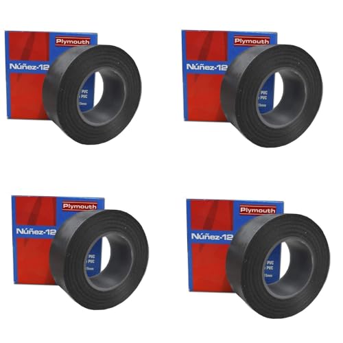 RASMACOR | Pack 4 unidades Cinta aislante Negra de PVC Nuñez-Plymouth 5083 | 20m x 19mm x 0,15mm | Autoextinguible | Para todo tipo de aplicaciones mecánicas y eléctricas