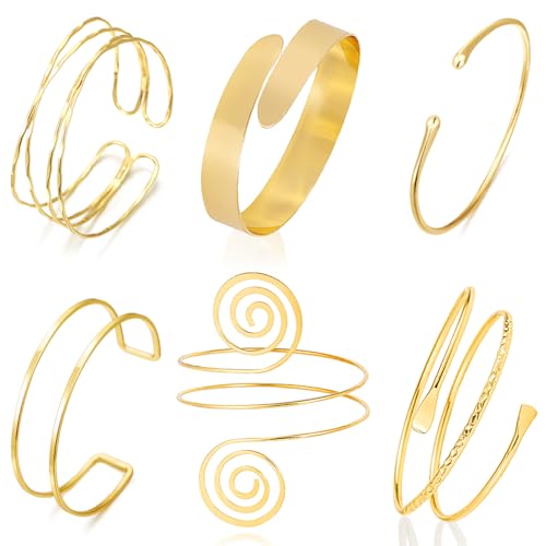 COLOYAN 6PCS Gold Arm Cuff Upper Arm Cuff Bracelets for Women Open Upper Arm Cuff Bangle Adjustable Armband Set Jewelry