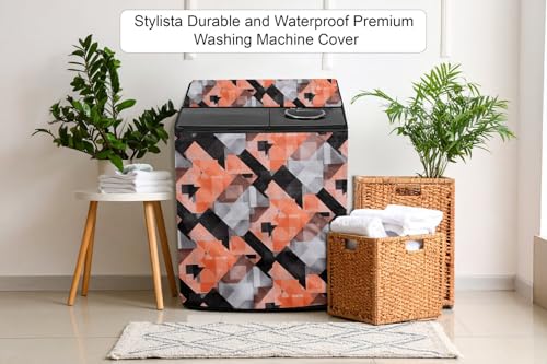 Image of Stylista PVC Washing Machine Cover Compatible for GODREJ 7KG Semi-Automatic Top Loading WS 700 CT, Chekered Pattern Orange