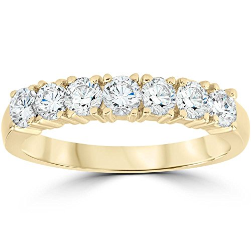 P3 POMPEII3 1ct Diamond Wedding Ring Anniversary 14k Yellow Gold 7-Stone Womens Band