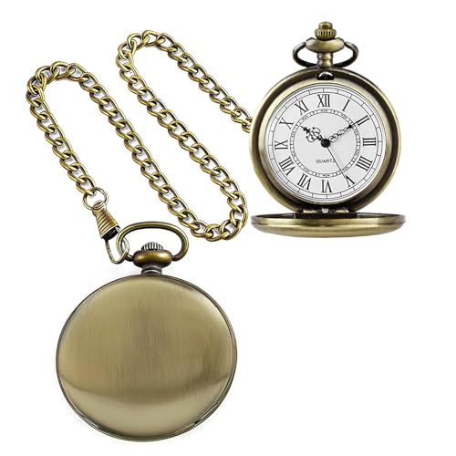 Alwesam Bronze Smooth Quartz Pocket Watches Round Roman Numbers with