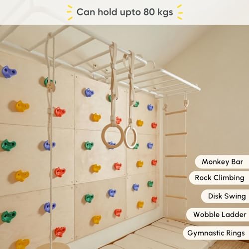 Image of Curious Cub Jungle Gym for Kids Indoor | Kids Gym Play Set | Contains Monkey Bar, Gymnastics Ring, Disk Swing, Rope Ladder for Kid to Play Indoor Fun Activity for Ages 4+ (UL1- 7 FEET)