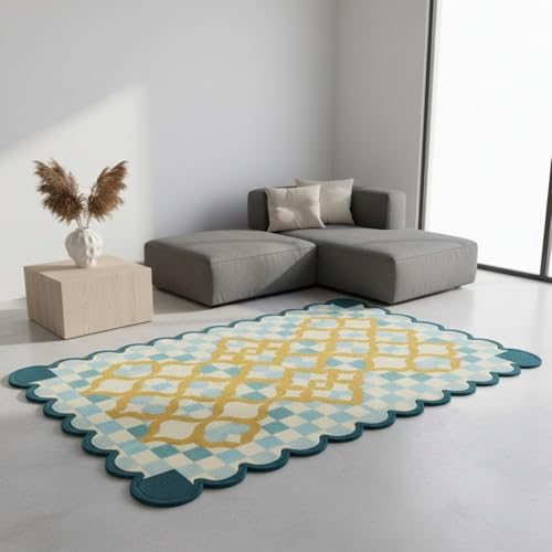Tapete decorativo geométrico 7x10 lavado azul aqua beige miniatura 4