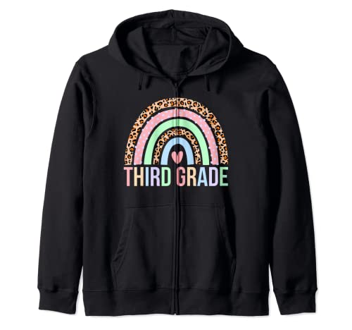 Linda camiseta de leopardo arcoíris de tercer grado, 3rd Grade Teacher Sudadera con Capucha
