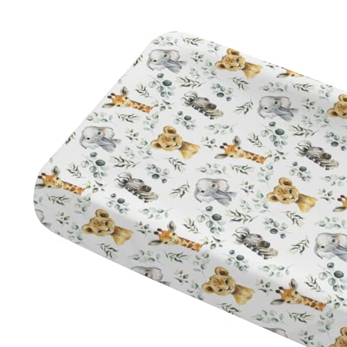 Tewrnvioc Changing Pad Cover for Baby Girls Boys, 32'/34' x 16' Safe Snug Diaper Change Table Pad Covers, Soft Stretchy Changing Pad Sheets Safari...