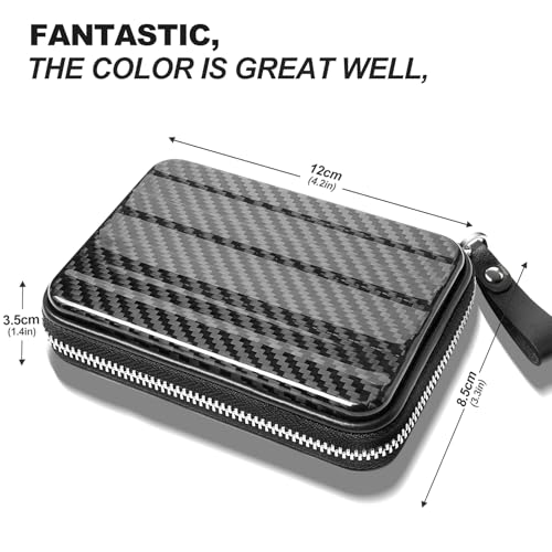 T-carbon Real Carbon Fiber Card Organizer Wallet with Zipper,RFID Blocking 15 Slot Credit Card Holder Wallet with Keychain3