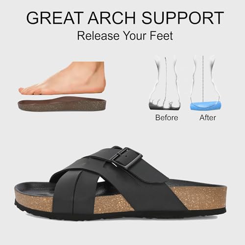 Image of Centrino Mens Cushion Sliders /Slippers|Berkin-Style Slip-On Sandals | Open Toe Design | Soft PU Footbed | Lightweight & Comfortable | Arch Support | On-Grip Sole | Casual Outdoor Wear (6868)