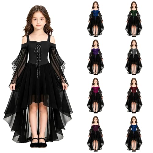 Genérico Disfraces Halloween Niña la Novia Cadaver Vestido Gótico para Niñas,Vestido Negro para Fiesta de Carnaval 7-12 años